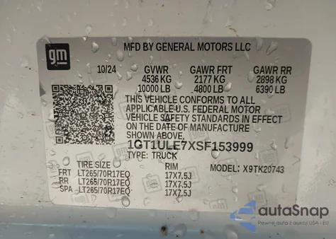 2025 GMC Sierra 2500Hd 4Wd Standard Bed Pro from USA, damaged, VIN 1GT1ULE7XSF153999